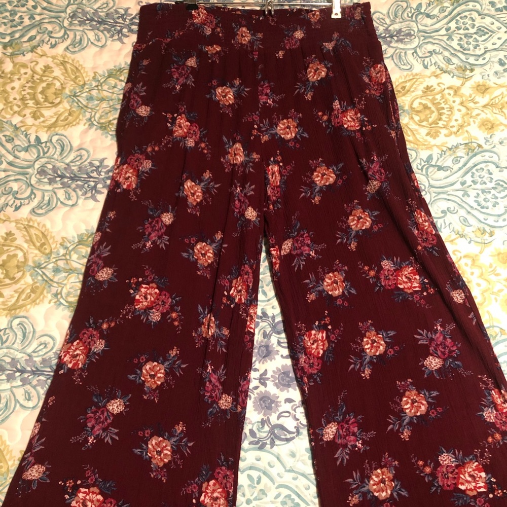 Burgundy floral palazzo pants
